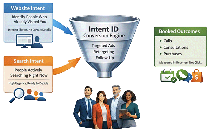 Graphic image of two sources of leads going into a single intent funnel.
